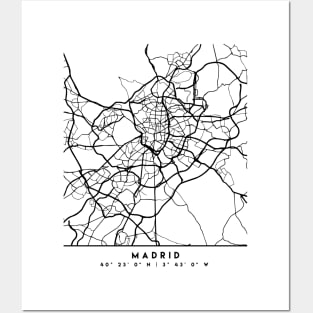 MADRID SPAIN BLACK CITY STREET MAP ART Posters and Art